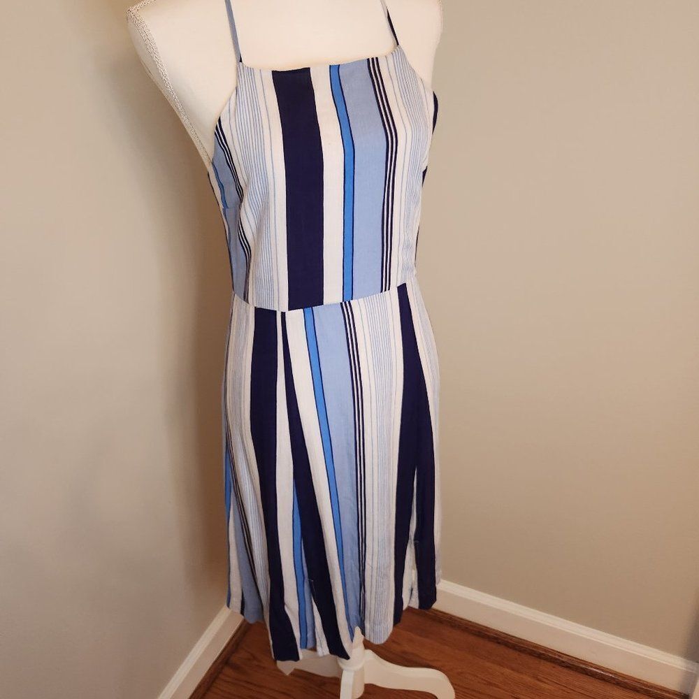 Blue and White Striped Le Lis Sundress with Criss Cross Back